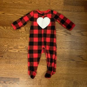 Baby buffalo plaid footie Christmas pjs